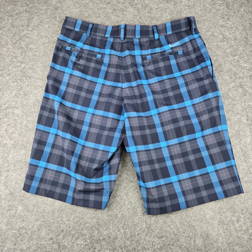 Nike Golf Shorts Mens Size 34 Deep Blue Tartan Plaid Performance Chino Quick Dry